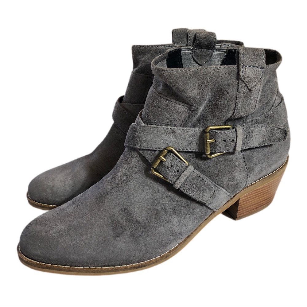 Cole Haan Gray Suede Jensynn Buckle Ankle Booties NWOB